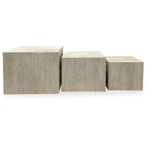 MENZZO Lot de 3 tables basses Balkor Effet Travertin Beige pas cher