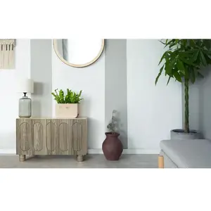 MENZZO Petit buffet rétro-moderne avec portes sculptées Durand L80cm Chêne grisé pas cher