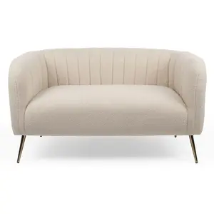 MENZZO Canapé 2 places moderne Bombaro pieds métal doré et Tissu bouclette Beige pas cher