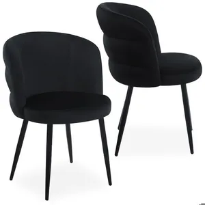 MENZZO Lot de 2 chaises modernes matelassées Malawi Velours Noir pas cher