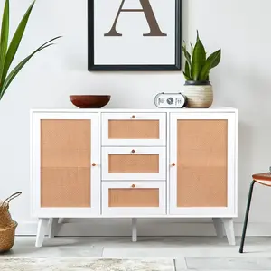 MENZZO Buffet 3 tiroirs et 2 portes avec cannage Dalgora L120cm Blanc pas cher