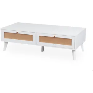 MENZZO Table basse 2 tiroirs avec cannage Dalgora L120cm Blanc pas cher