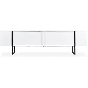 MENZZO Meuble TV moderne avec 2 portes Valmain L180cm Blanc et Métal Noir pas cher