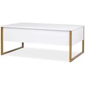 MENZZO Table basse moderne Valmain 60x90cm Blanc et Métal Or pas cher