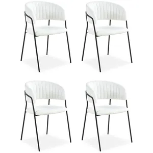 MENZZO Lot de 4 Chaises en Bouclette "Batora" 79cm Crème & Noir pas cher