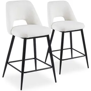 MENZZO Lot de 2 Chaises de Bar "Bouclette" 92cm Crème & Noir pas cher