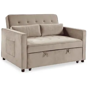 Canapé Convertible 2 Places Velours "Léa" 133cm Beige pas cher