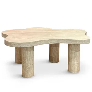 MENZZO Table basse forme nuage 69x100cm Lagoon Effet Travertin Beige pas cher