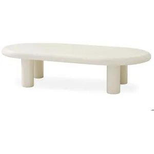 MENZZO Table basse arrondie 160cm avec pieds colonnes Roady Crème pas cher
