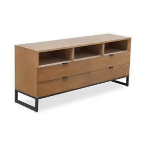 Meuble TV - MENZZO - PANARA - Bois d'acacia - Chêne clair - 3 niches - 4 tiroirs pas cher