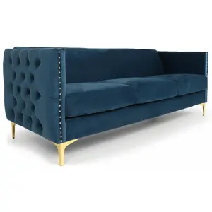Canapé 3 places - MENZZO - Joshua - Velours - Bleu - Confortable - Capitonné pas cher