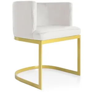 MENZZO Chaise / Fauteuil Noellie Velours Blanc pieds Or