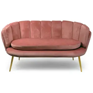 MENZZO Canapé 2 places arrondi Brenda Velours Rose pieds Or pas cher