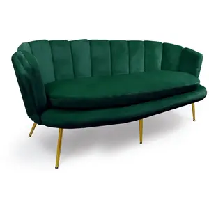MENZZO Canapé 3 places arrondi Brenda Velours Vert pieds Or pas cher