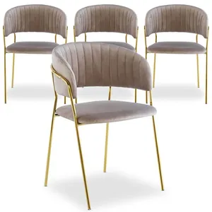 Chaises - MENZZO - Tabata - Velours Taupe - Lot de 4 - Structure en métal doré pas cher