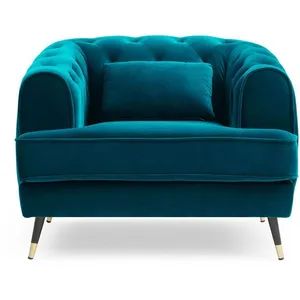 MENZZO Fauteuil capitonné style boudoir Glams Velours Bleu canard pas cher