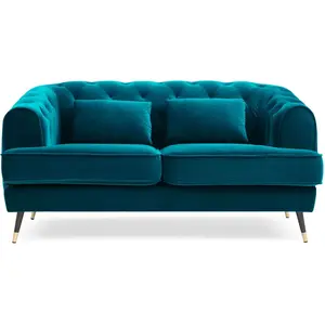 MENZZO Canapé capitonné 2 places style boudoir Glams Velours Bleu canard pas cher