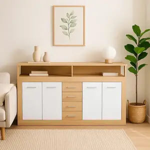 MENZZO Buffet contemporain L190cm 4 portes er 4 tiroirs Lunata Bois sonoma et Blanc pas cher