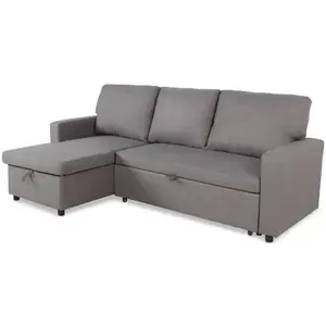 Canapé d'angle convertible MENZZO Baleares - Tissu Gris - Coffre de rangement - 140x200cm pas cher