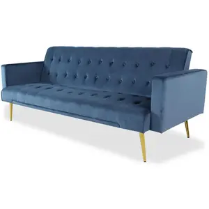 MENZZO Canapé convertible clic-clac Justy Velours Bleu pas cher