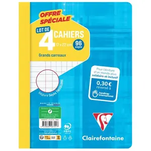 Cahiers Grands Carreaux - CLAIREFONTAINE - 17x22 - 96 Pages - Papier Vélin 90g/m² pas cher