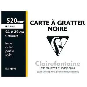 Clairefontaine - Carte A Gratter 24x32 Noir - Pochette De 2 pas cher