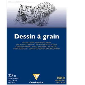 Bloc de papier dessin - CLAIREFONTAINE - 224 g/m² - Grain fin - A3 - 20 feuilles pas cher