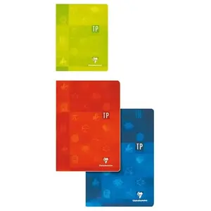 Clairefontaine 3177C Un Cahier Agrafé de Travaux Pratiques - A4 21x29,7 cm - 64 Pages Grands Carreaux 90 g et Unies 125 g - Couverture Carte Pelliculée - Couleur Aléatoire pas cher