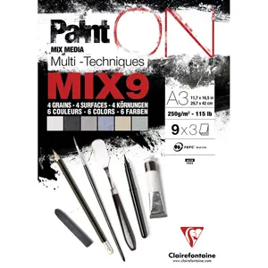 Clairefontaine Paint On mixed media blok A3 assorti mix 9 pas cher