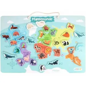 J!NX Plateau magnétique des continents - Jeu Éducatif - J.A.D.E - 30 pièces animaux - BOIS FSC - 40x30 cm - Dès 3 ans pas cher
