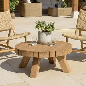 MACABANE KALLY - Table basse jardin ronde 80cm bois teck recyclé naturelle pas cher