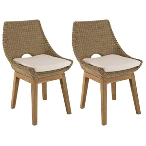 MACABANE KALLY - Lot de 2 chaises jardin rotin synthétique et coussin pieds droits pas cher