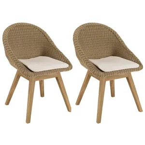 MACABANE KALLY - Lot de 2 chaises jardin rotin synthétique avec coussin pieds évasés pas cher