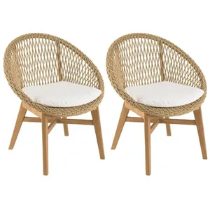 MACABANE VALERIA - Lot de 2 fauteuils jardin arrondi teck rotin synthétique /coussin pas cher