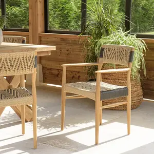 MACABANE VALERIA - Lot de 2 fauteuils jardin teck rotin synthétique beige / noir pas cher