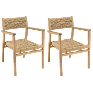 MACABANE VALERIA - Lot de 2 fauteuils jardin teck rotin synthétique motif losange pas cher