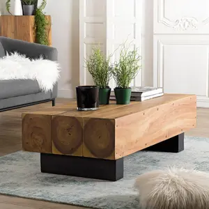 Table basse carrée MACABANE SUZY en bois Suar 120x60cm - Style contemporain et design - Couleur marron et noirVendu parcdiscount