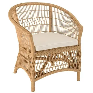 MACABANE KALLY - Fauteuil en rotin naturel avec coussin dassise blanc pas cher
