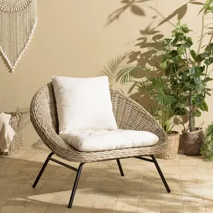MACABANE KALLY - Fauteuil lounge en kubu coussin dassise blanc pieds m...Vendu parcdiscount