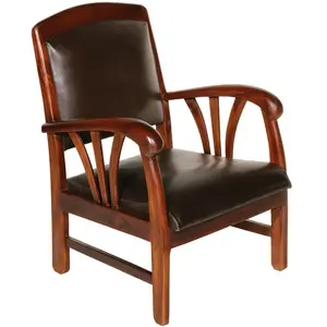 MACABANE ERIS - Fauteuil teck et cuir marron pas cher