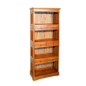MACABANE AYAN - Étagère bibliothèque marron 6 tiroirs bois Teck pas cher