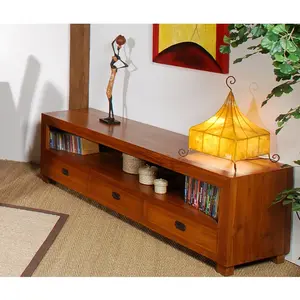 Meuble TV en bois de teck massif - MACABANE AYAN - 3 tiroirs - MarronVendu parcdiscount