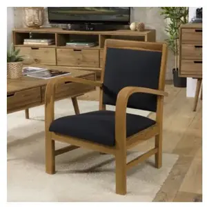 MACABANE ERIS - Fauteuil scandi teck et tissu noir pas cher