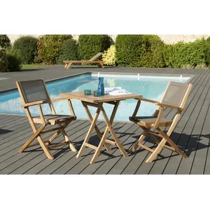 Ensemble de jardin en teck : 1 table carrée pliante 70 x 70 cm - Lot d...