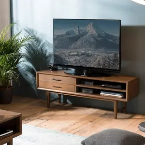 Meuble TV - MACABANE - LAURE - Bois Mindi - 2 tiroirs 2 niches