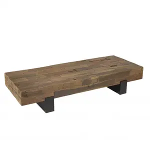 Table basse rectangulaire en bois massif marron - MACABANE Léonce - Style vintage