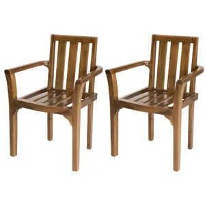 MACABANE MAEVA - Ensemble de 2 fauteuils empilables en bois teck huilé pas cher