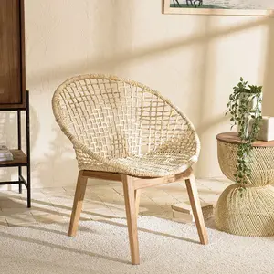 MACABANE SIXTINE - Fauteuil beige dossier arrondi assise en rotin pas cher