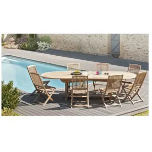 Ensemble en teck table ovale extensible de jardin 200 - 300 cm + 8 chaises JARDITECKVendu parcdiscount