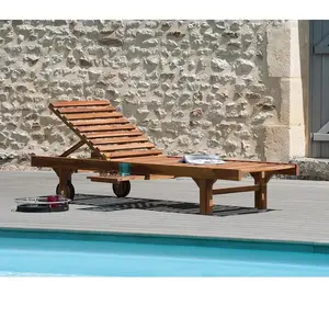 Bain de soleil en teck huilé avec roulettes JARDITECK pas cher